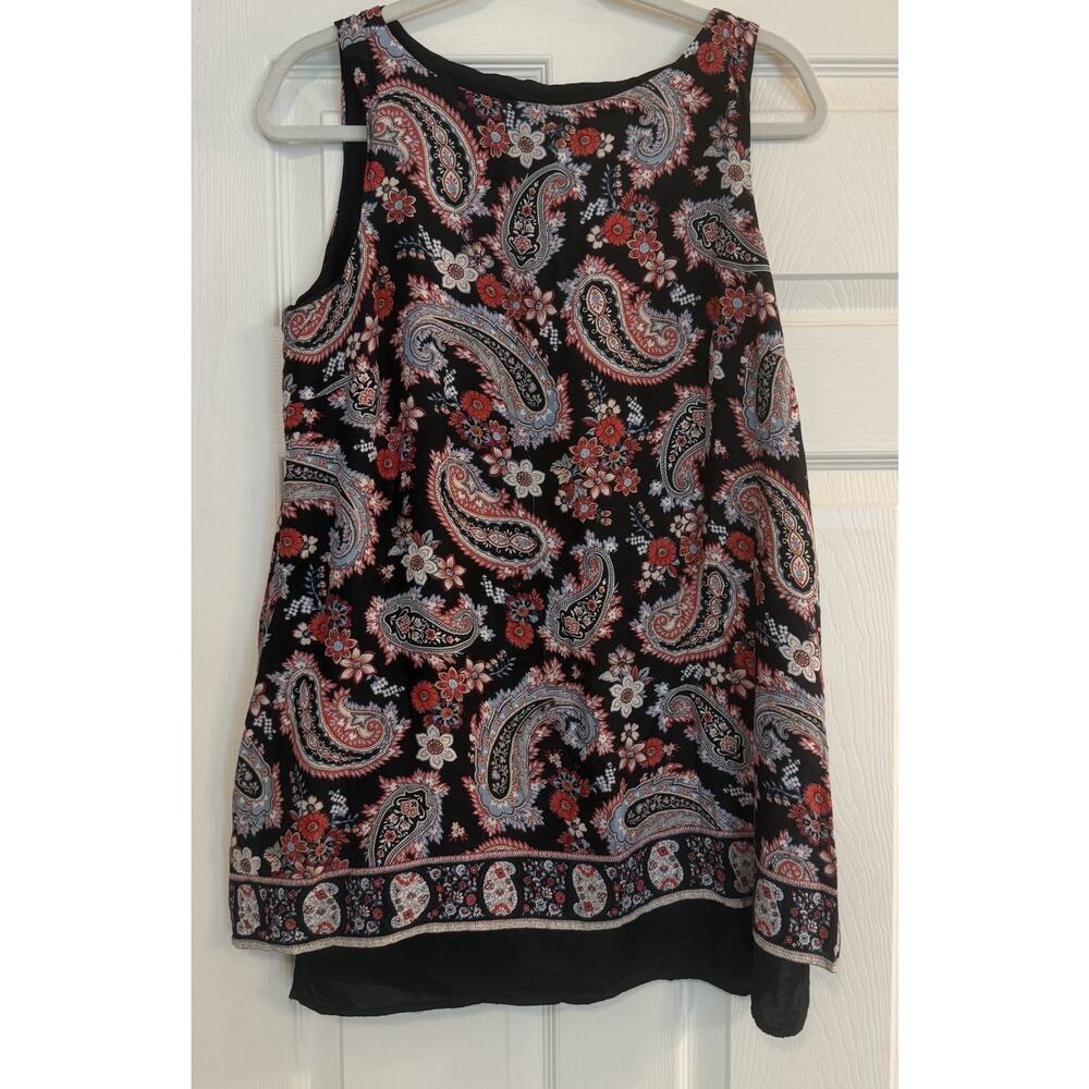 J. Jill Layered Tank‎ Top Sz MED PET Black Paisley Split Back Lined Tunic Flowy